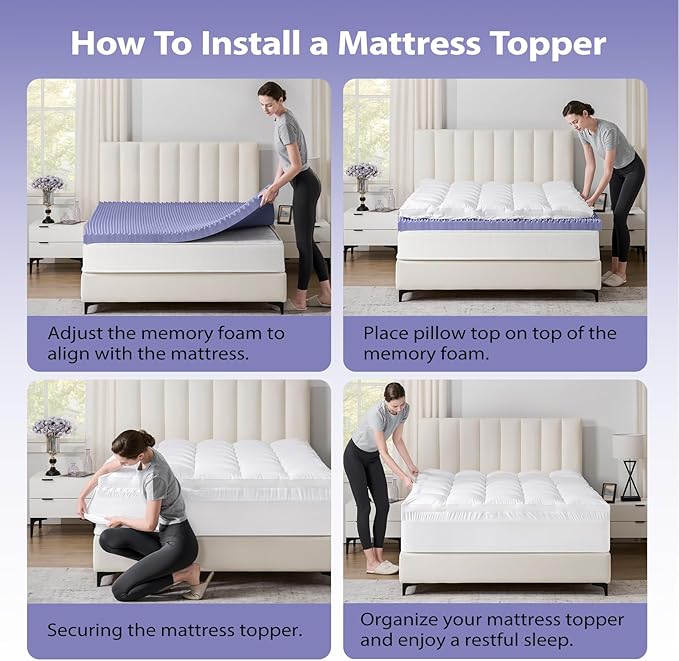 downluxe 4 Inch King Memory Foam Mattress Topper Pro Dual Layer 2 Inch Cooling Gel Egg Crate Memory Foam Plus 2 Inch Pillow Top Medium Firm with Deep Pocket