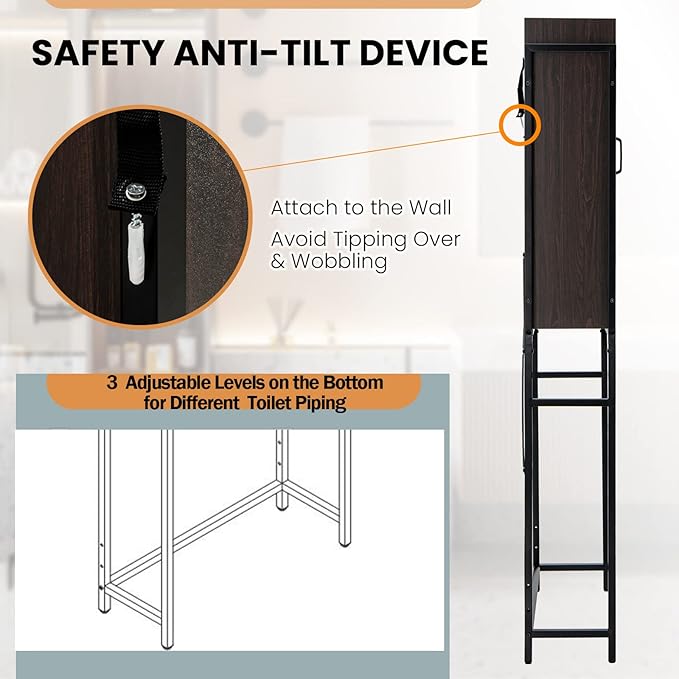 Giantex Over The Toilet Storage Cabinet - Freestanding Bathroom Organizer Rack with Adjustable Shelf, Sliding Barn Door, Paper Holder, Bathroom Space Saver, Above Toilet Storage Cabinet (Espresso)