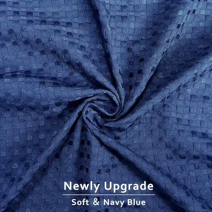 MIYE Pleated Waffle Weave Bed Skirt, Tailored Dust Ruffle 12 Inch Drop Easy Fit, Machine Washable (Navy Blue, King - 12" Drop)
