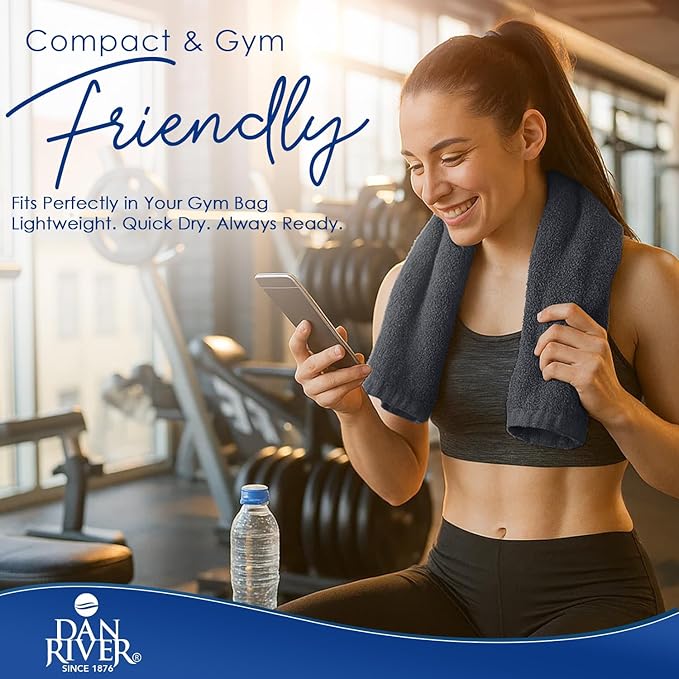 DAN RIVER 6-Pack Premium Hand Towels (16x28 Inches) - 100% Cotton, Ultra Soft, Lightweight, Highly Absorbent Towels for Bathroom, Spa, Gym, Salon, Hotel, and Travel - 550 GSM – Charcoal