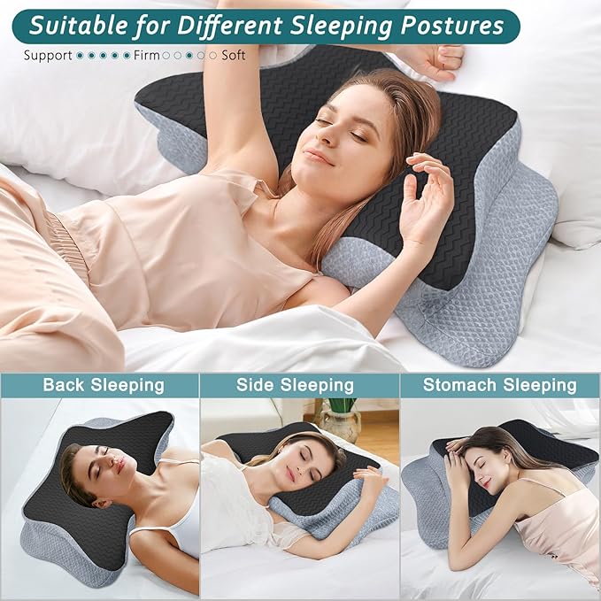 Cervical Pillow for Neck Pain Relief, Memory Foam Pillow, Ergonomic Contour Bed Pillow, Soft for Side Sleep Stomach Sleeping and Back Sleepers