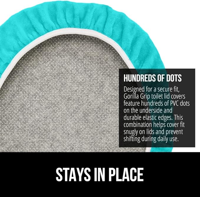 GORILLA GRIP Thick Memory Foam Bathroom Toilet Lid Seat Cover, Soft Velvet Topside, Machine Wash, Plush Cushioned Covers Fits Most Size Lids, Decorative Bath Room Accessories, 19.5x18.5, Turquoise