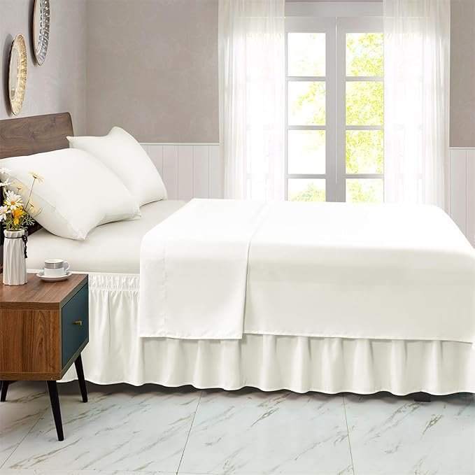 FreshCulture Queen Bed Skirt, Elastic Wrap Around Bed Skirt Queen Size, Bed Skirts for Adjustable Bed, Easy Fit with 22 Inch Drop Length, Hotel Quality Dust Ruffle for Queen Bed (Ivory)