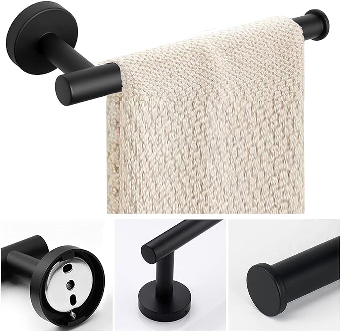 2-Piece Hand Towel Holder - 9" Modern Design Towel Ring, Thicken SUS 304 Stainless Steel Towel Holder for Bathroom Wall, Contemporary Hand Towel Rack - Matte Black