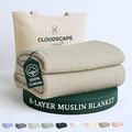Cloud Scape Linen 8-Layer Muslin Blanket King Size for Adult - 100% Cotton, Breathable and Soft, Perfect Winter Cozy Blanket, Fits up to California King Bed, 92x108, Fog