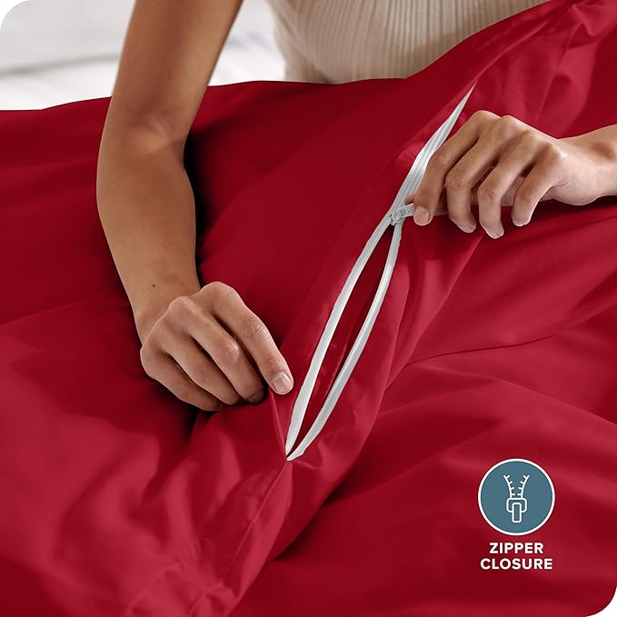 Bare Home Bedding Duvet Cover Queen Size - Premium 1800 Super Soft Collection - Lightweight, Cooling Duvet Cover - Soft Breathable Bedding (Queen, Red)