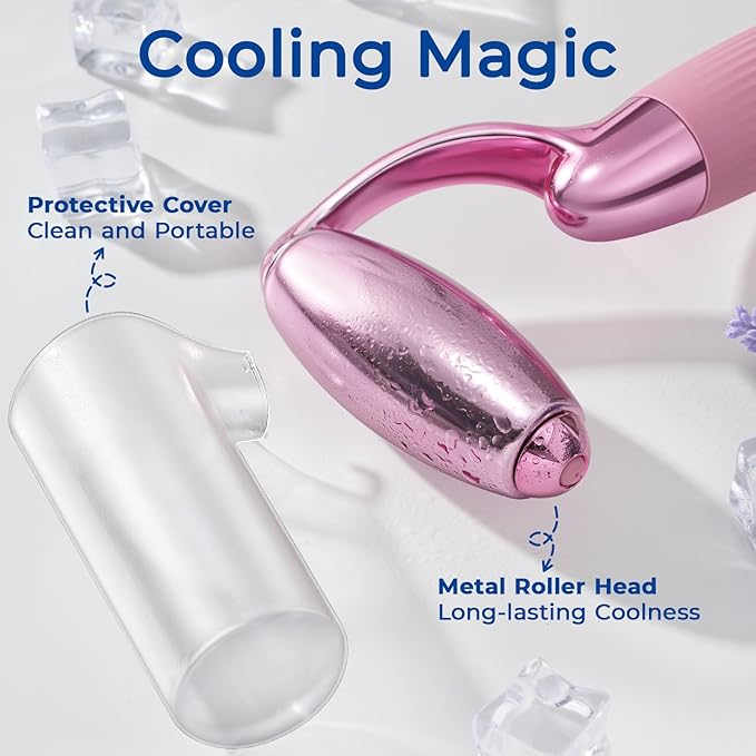 MORGLES Ice Roller for Face, Professional Face Roller Cryotherapy Tool to Reduce Puffiness, Redness & Headaches, Tighten Skin and Improve Lymphatic Drainage with Ergonomic Handle (Pink)