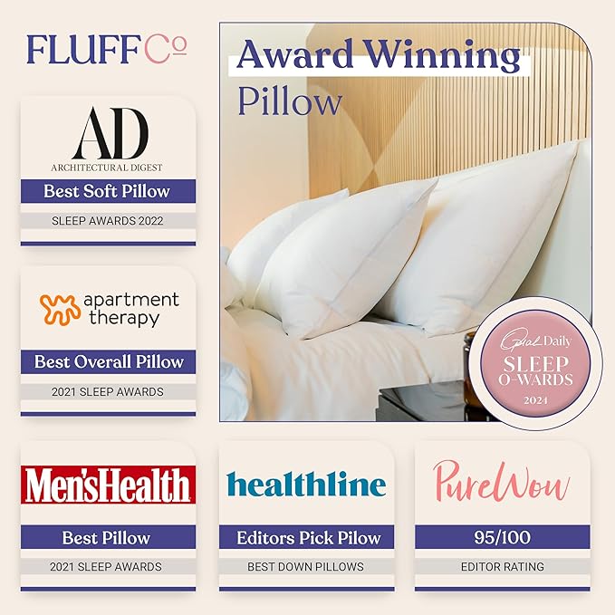 FluffCo Zen Fluff Pillows - Down Alternative - King Bed Pillow for Sleeping Made in USA - Luxury Hotel-Quality Pillow - Gift for Home - 100% Cotton, 300 Thread Count (Soft King Size 1 Pack)