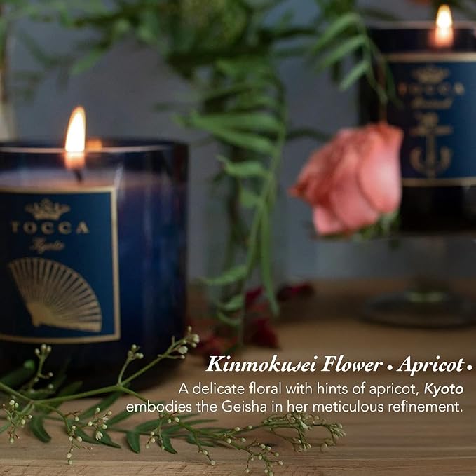 TOCCA Kyoto 10oz Candle - Kinmokusei Flower & Apricot Scented, Hand Poured Soy-Wax Blend with 100% Cotton Wick, 60 Hour Burn Time