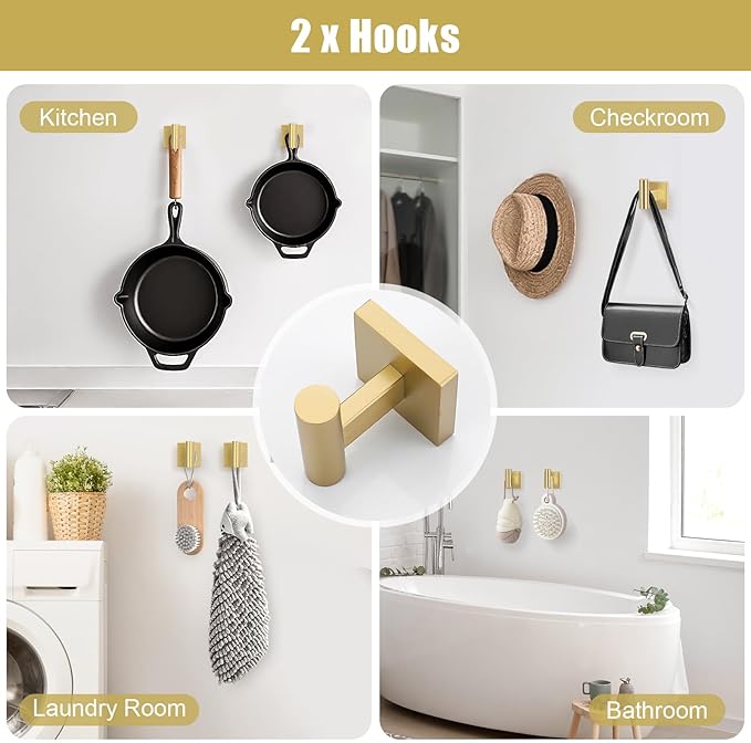 TNOMS Gold Towel Bar Set 5-Piece Brushed Gold Bathroom Hardware Accessories Set Include 23.6in Towel Bar Toilet Paper Holder Towel Ring Towel Hooks,Stainless Steel Towel Holder Set Wall-Mounted