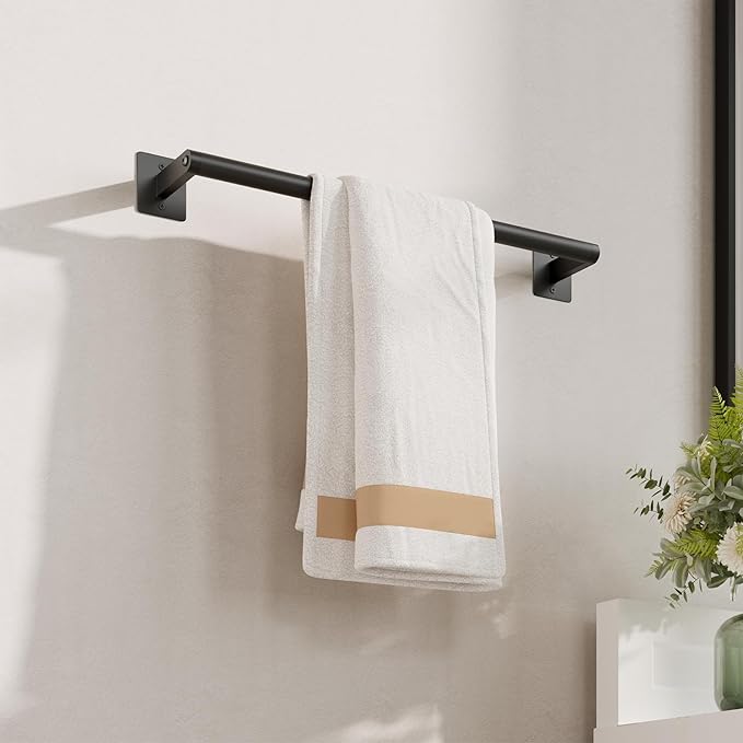 USHOWER Matte Black Towel Bar, 18 Inch Towel Racks for Bathroom Wall Mounted, Heavy Duty Stainless Steel Towel Holder, Easy Installation (Total Length 20 Inch)