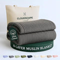 Cloud Scape Linen 8-Layer Muslin Blanket King Size for Adult - 100% Cotton, Breathable and Soft, Perfect Winter Cozy Blanket, Fits up to California King Bed, 92x108, Dark Grey