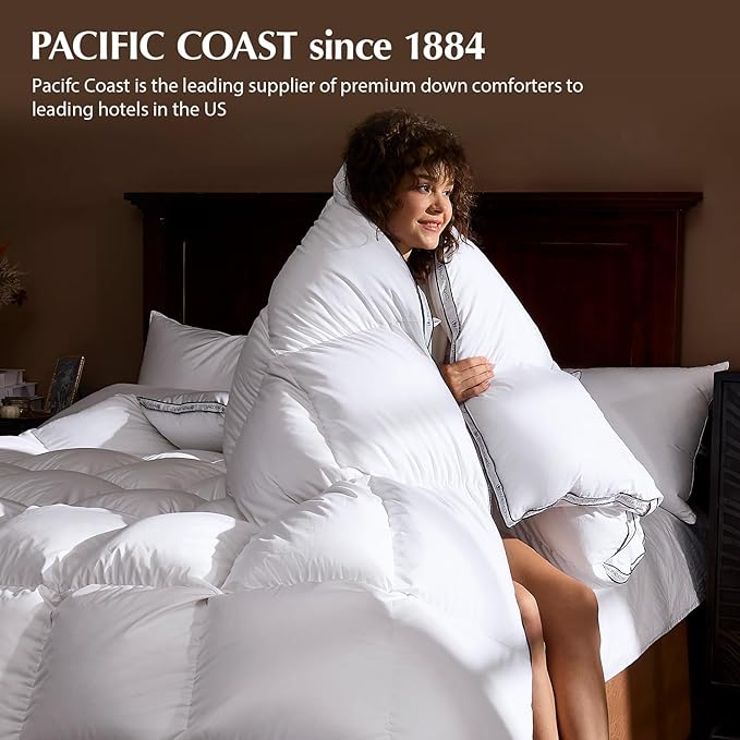 Pacific Coast Goose Feather Down Fiber Comforters Queen Size, Heavyweight Thickened Winter Duvet Insert, Ultra-Soft, Fluffy, Breathable, Hotel Luxury Bedding Comforters, 8 Tabs, 90"x90"