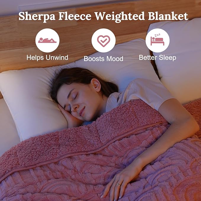 Sherpa Fleece Adult Weighted Blanket Great for Sleep, 20 lbs Dual Sided Soft Fuzzy Heavy Blankets for Couch Bed Sofa, Cozy Warm Arched Jacquard Throw for Winter (Apricot Pink, 60" x 80", 20 Pounds)