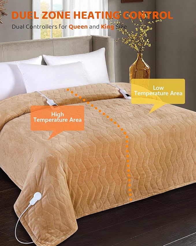 Electric Heated Blanket Queen Size, Super Soft Cozy Upgraded Flannel Heating Blanket with 9 Heating Levels & 1-9 Hours Auto Off, Fast Heating & Overheat Protection, 84" x 90", Brown