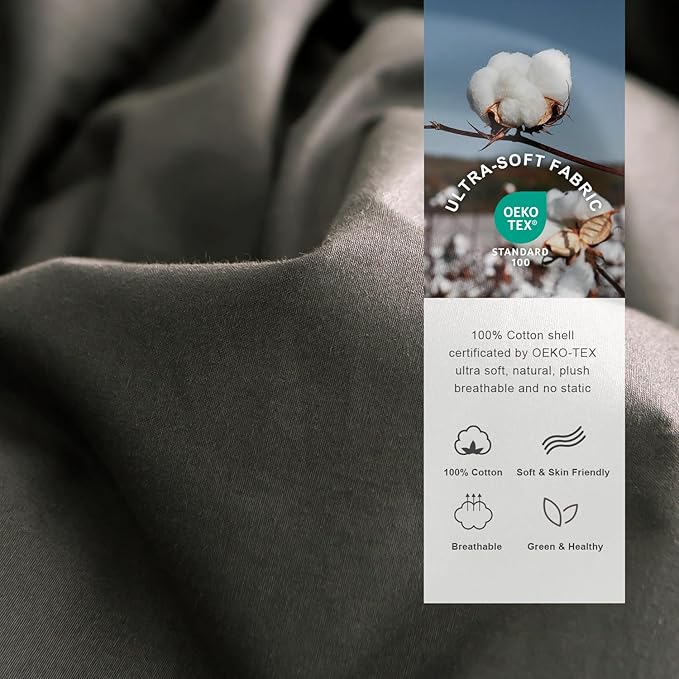 Royoliving Premium Feathers Down Duvet Insert Comforter California King Size Charcoal Grey All Season Medium Warmth 100% Cotton Cover with Corner Tabs (108x98, 67 oz)