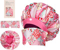 Pleated Silk Sleeping Bonnet with Eye Mask Double Layer Satin Hair Bonnets Sleep Cap for Curly Natural Hair