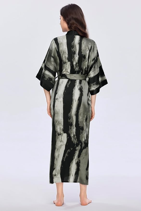 PRODESIGN Kimono Robe for Women - Long Satin Sleepwear Silky Kimono Cover-Up Nightgown Japanese Bathrobe Loungewear Blouse