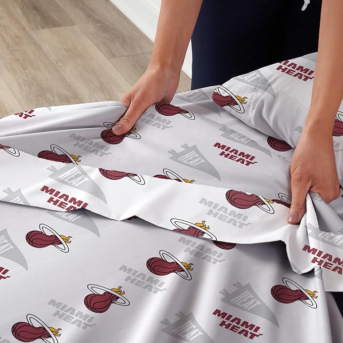 Northwest Officially Licensed Miami Heat NBA Twin Size Sheet Set – Soft Team Logo Bedding for Dorms, Bedrooms, Fan Caves & Game Day Style