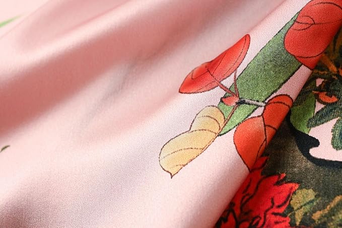 Women's Silk Kimono Robe Long Bathrobe Nightgown 100% Mulberry Silk for Women - Classic Floral Pattern
