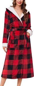 Ekouaer Womens Plush Robes Long Soft Jacquard Fluffy Bathrobe Hooded Robe Sleepwear with Pockets