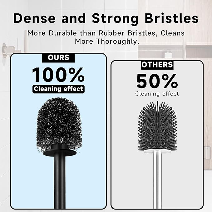 Toilet Brush and Holder Set, 2 Pack Toilet Bowl Brush with Long Non-Slip Handle, Deep Toilet Cleaner Brush, Toilet Scrubber, Black