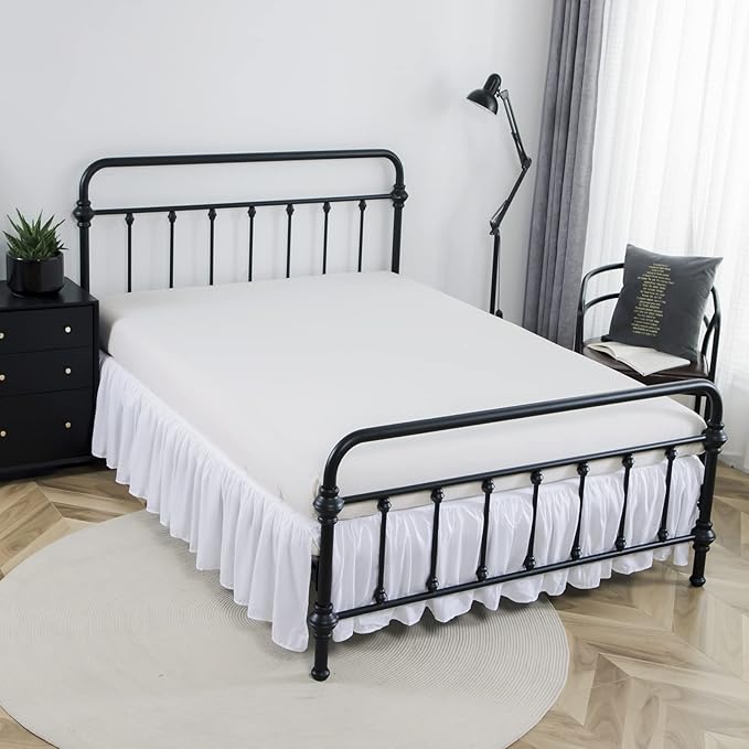 Bed Skirt Twin Size Ruffled Bed Skirt with Split Corners, 14 Inch Drop Dust Ruffle Bed Skirts with Platform, White