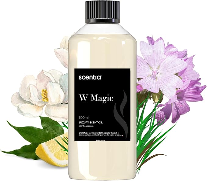 Scentia W Magic Hotel Diffuser Refill Oil Inspired by W Signature Hotel - 500 mL 16.9 fl oz - Fragrance Oil Blend Bergamot, Lemongrass & Jasmine for HVAC Diffuser - Thanksgiving & Holiday Gift
