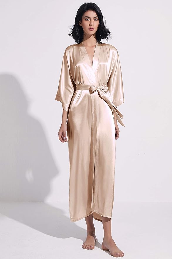 PRODESIGN Satin Kimono Robe Women Long Silky Kimono Bathrobe Sleepwear Wedding Bridesmaid Robe