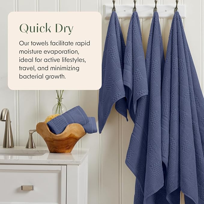 Springtree Home 100% Cotton Bathroom Towel Set | 6 Piece Set - Blue Towels | Geometric Textured Design | Absorbent & Quick-Dry | Oeko-TEX® Standard 100 Cotton | Myla Collection - Indigo