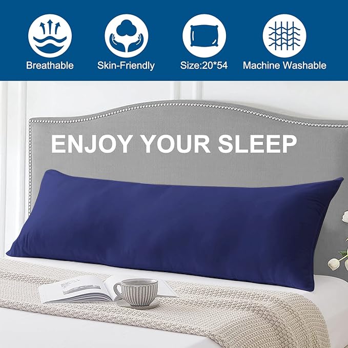 DOWNCOOL Large Body Pillow Insert- Breathable Full Body Pillow for Side Sleeper - Soft Long Bed Pillow for Adults - 20 x 54 inch （Blue）