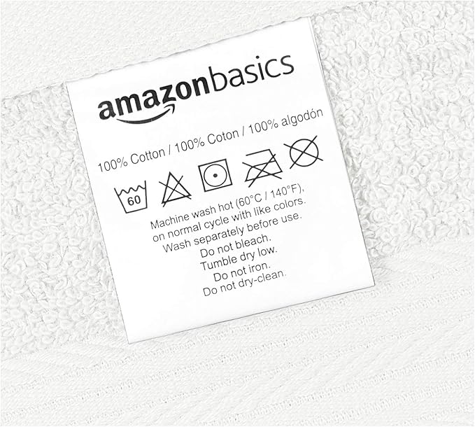 Amazon Basics Cotton Washcloths for Bathroom, Soft and Highly Absorbent, 12 in x 12 in, White, 12-Pack