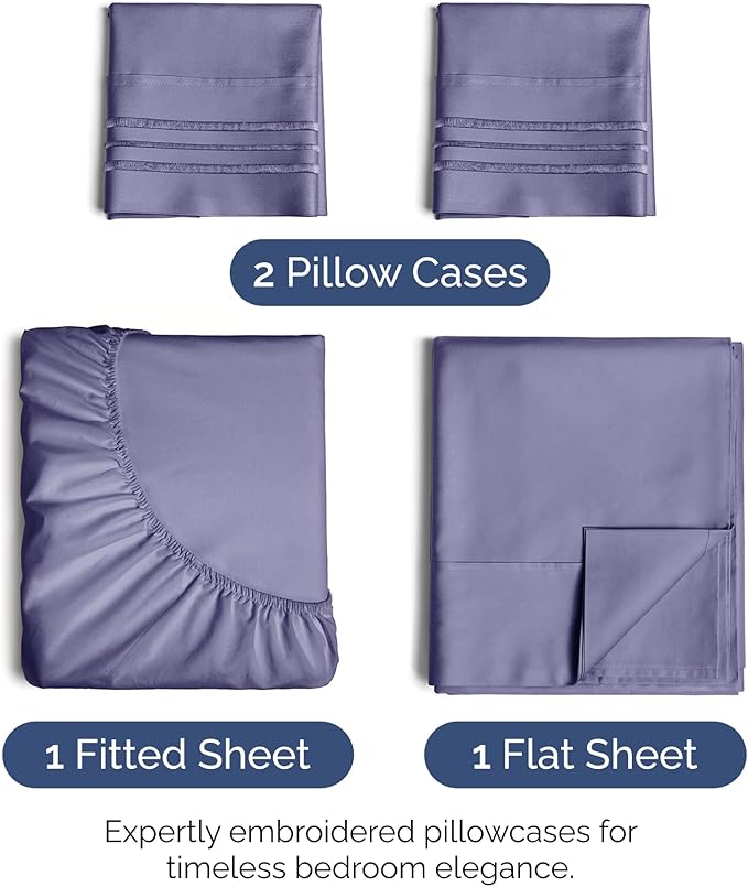 King Size 4 Piece Sheet Set - Extra Soft, Breathable & Cooling - Hotel Luxury Durable Bed Sheets for Women & Men - Deep Pockets, Easy-Fit & Wrinkle-Free - French Violet Oeko-Tex