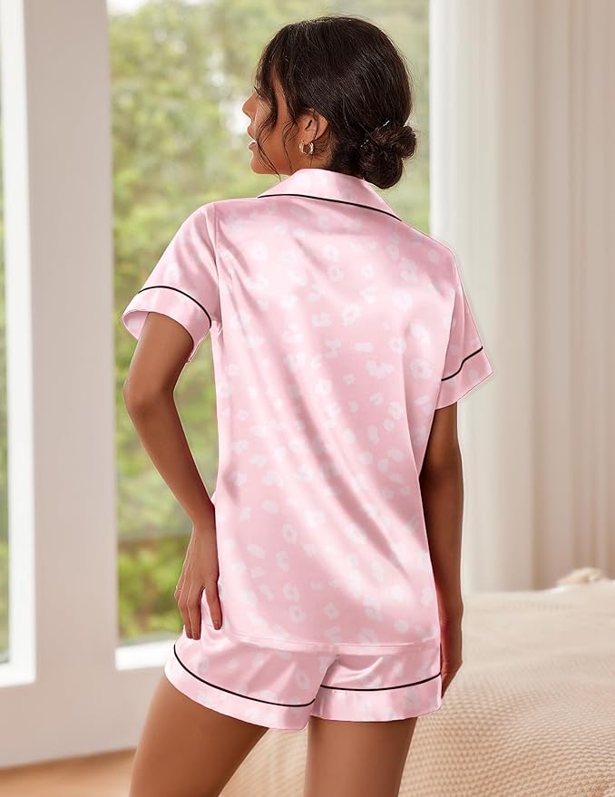 Ekouaer Pajamas for Women Set Silk Satin Pjs Shorts Sleepwear 2 Piece Loungewear S-XXL