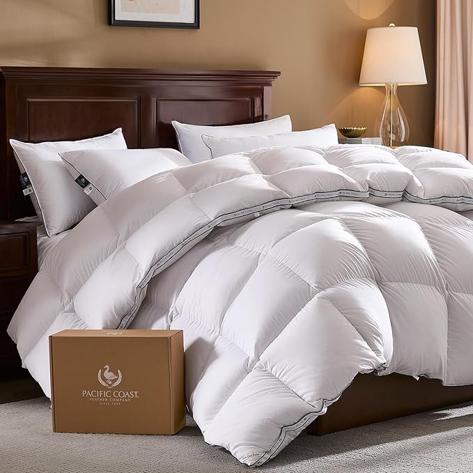 Pacific Coast Goose Feather Down Fiber Comforters King Size, Heavyweight Thickened Winter Duvet Insert, Ultra-Soft, Fluffy, Breathable, Hotel Luxury Bedding Comforters, 8 Tabs, 106"x90"