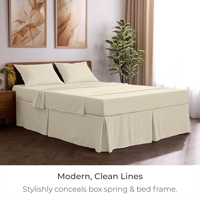 Mellanni Bed Skirt Full Size - Bed Skirting - 15-Inch Tailored Drop Pleated Dust Ruffle - Hotel Luxury Bedding - Wrinkle, Fade, Stain Resistant - 1 Bedskirt (Full, Golden Ivory)