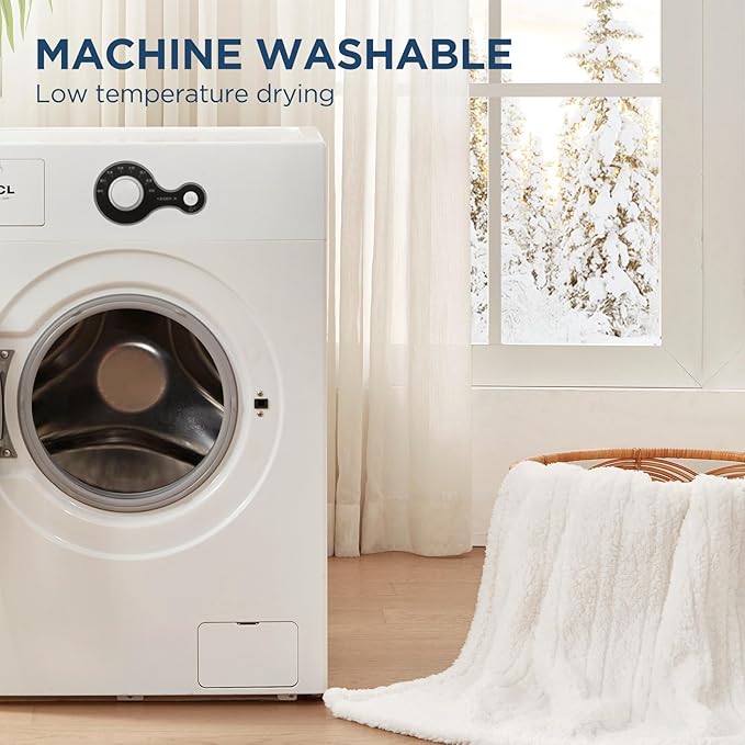 Westinghouse Electric Blanket Throw Size, Soft Plush Sherpa Heated Blanket with 6 Heating Levels & 2-10 Hours Auto-Off, Machine Washable, 50x60 inches, Ivory