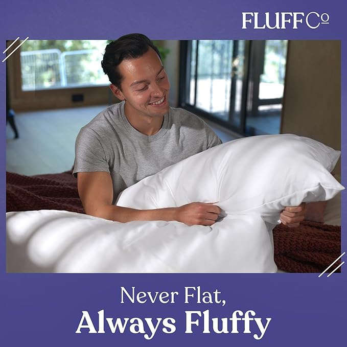 FluffCo Down Alternative Pillows Standard/Queen Size Set of 2 - Queen Bed Pillows for Sleeping - Made in USA - Cooling Surface and Machine Washable for Side, Back, and Stomach Sleepers - Gift for Home