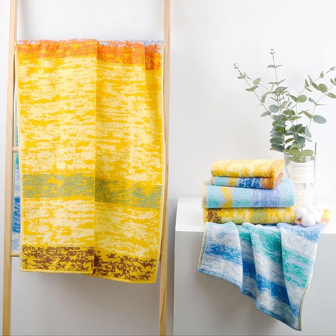 SEMAXE 12 Pack Hand Towels for Bathroom, 100% Cotton Towels with Hanging Loops, Soft & Highly Absorbent, Hand Towel Set for Gym, Shower, Hotel, Spa and Kitchen, Colorful Towel - Wheat Field Collection
