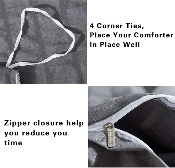 AveLom Seersucker Duvet Cover Set King Size (104 x 90 inches), 3 Pieces (1 Duvet Cover + 2 Pillow Cases), Dark Gray Ultra Soft Washed Microfiber, Textured Duvet Cover with Zipper Closure, Corner Ties
