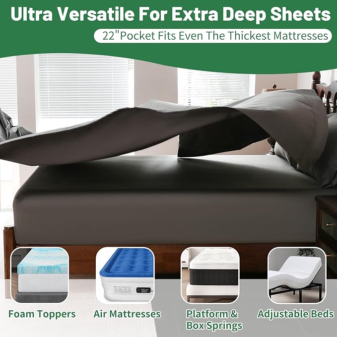 Extra Deep Pocket Queen Sheets 18-24 Inch 1000 Thread Count 100% Egyptian Cotton Sateen Weave Soft Breathable 4 Pieces（Queen,Dark Grey）