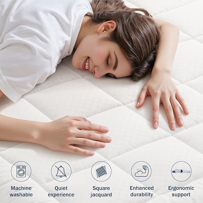 OLANLY Full Quilted Fitted Mattress Pad – Soft Down Alternative Pillow Top Mattress Topper, Cooling Comfort Breathable Mattress Cover, Machine Washable Deep Pocket Mattress Protector, Off White
