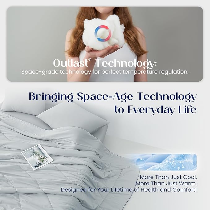 Dream Valley® Outlast® Deepsleep Cooling Comforter, Throw Size, NASA-Grade Space Technology Cooling Blanket for Hot Sleepers Night Sweats, Q-Max > 0.45 Aerocool™ Breathable, Lavender Fog, 60"x80"