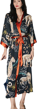 Silk Satin Robe for Women Long Japanese Kimono Robe Lightweight Soft Bathrobe Floral Luxury Dressing Gown