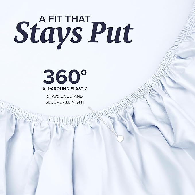 Beckham Hotel Collection Full Sheet Set 100% Cotton, 500TC Luxury Sateen Bedding, 16” Deep Pocket, Moisture-Wicking, 4-Piece, White