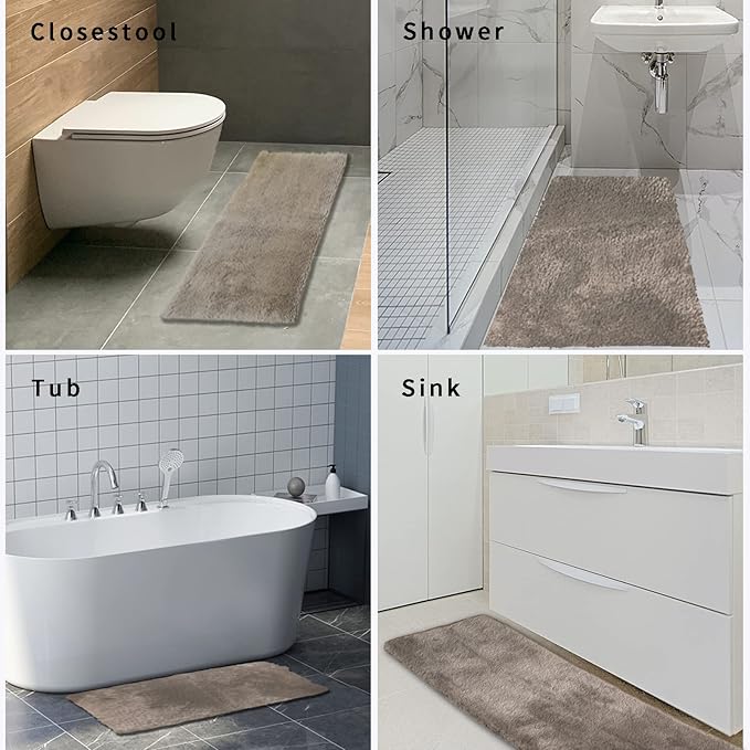 FIFU Bathroom Runner Rug 24" W x 60" L, Bath Mats for Bathroom, Bedroom & Kitchen, Non-Slip Rubber Latex Backing, Comfort & Soft Shower Bathmat & Carpet for Sink, Home & Hallways, Beige