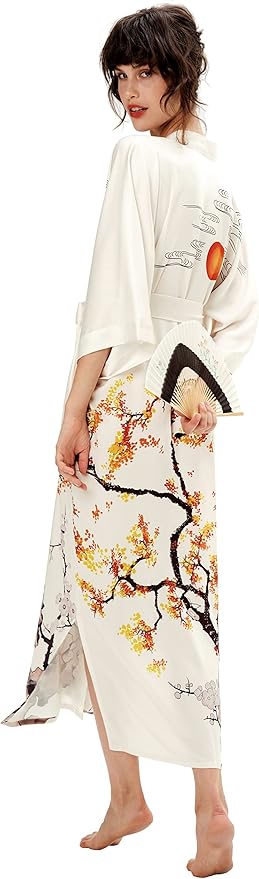 PRODESIGN Kimono Robe for Women - Long Satin Sleepwear Silky Kimono Cover-Up Nightgown Japanese Bathrobe Loungewear Blouse