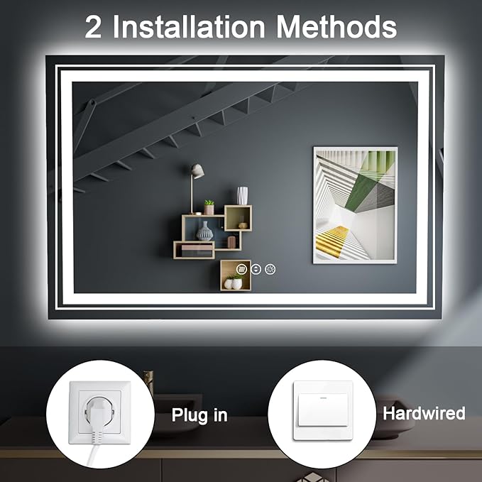 28x60 LED Bathroom Mirror with Front and Backlight, Dimmable Lighted Bathroom Vanity Mirror with Anti-Fog, Memory Function,Tempered Glass(Horizontal/Vertical)