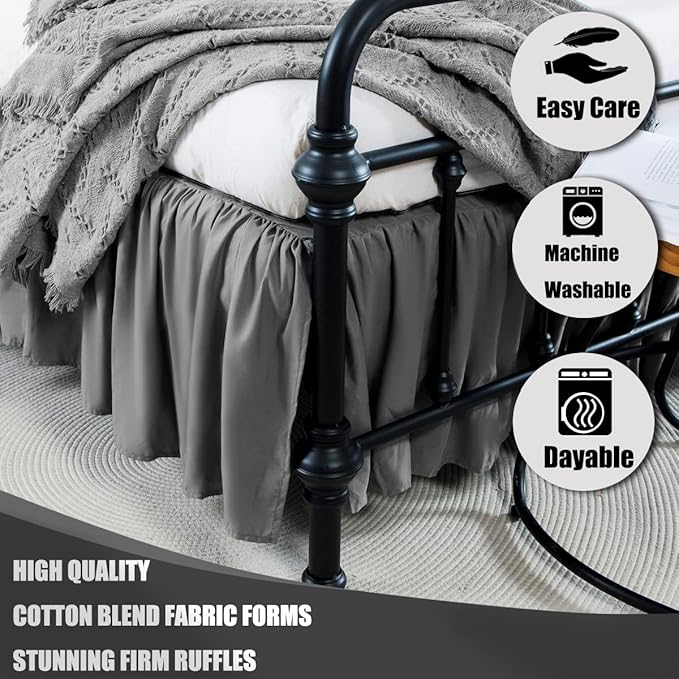 TSUTOMI Bed Skirt Full Size Ruffled Bed Skirt with Split Corners, 14 Inch Drop Dust Ruffle Bed Skirts with Platform, Gathered Style, 100% Microfiber, Grey