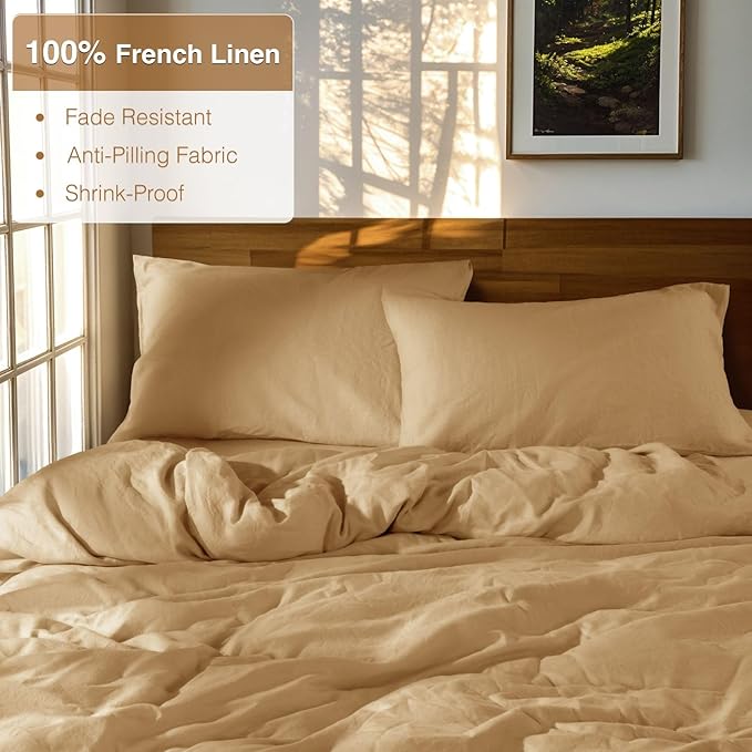 SONORO KATE 100% French Linen Duvet Cover Queen Size, Soft Breathable for Hot Sleepers, Moisture Wicking & Durable Cover Set - Zipper Closure & 4 Corner Ties Duvet Covers 3 Piece (Rust,Queen)